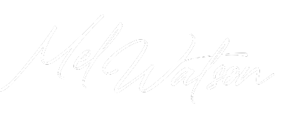logo: white cursive signature saying "Mel Watson"