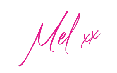 hot pink signature: Mel xx