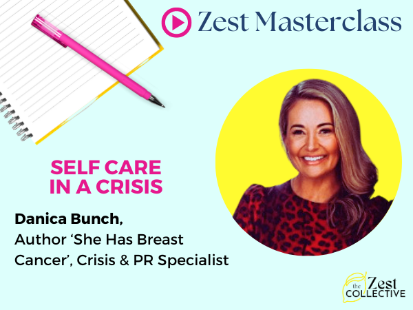 social media graphic for masterclass with Danica Bunch on self care in a crisis